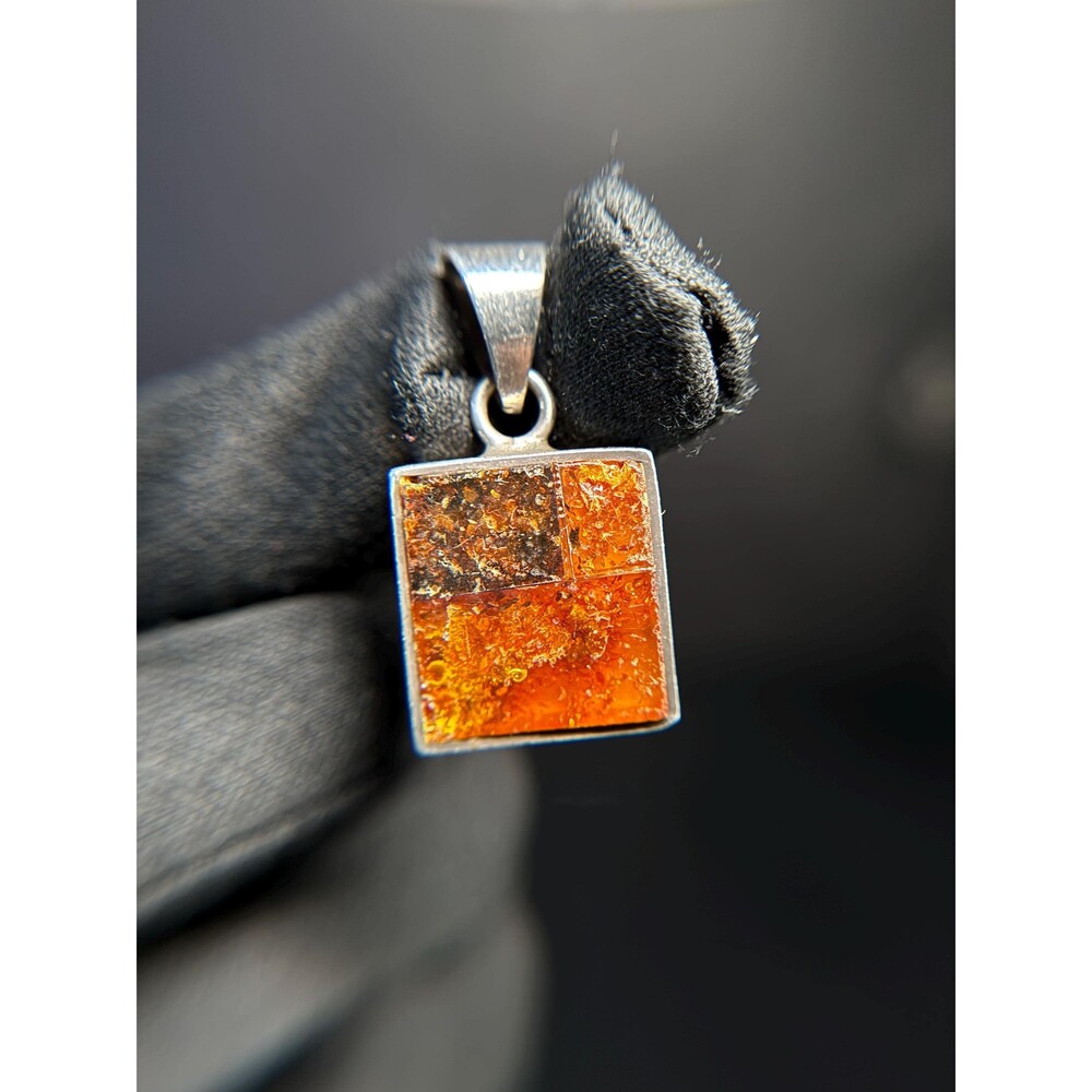 Multi Amber Pendant Sterling Silver Geometric